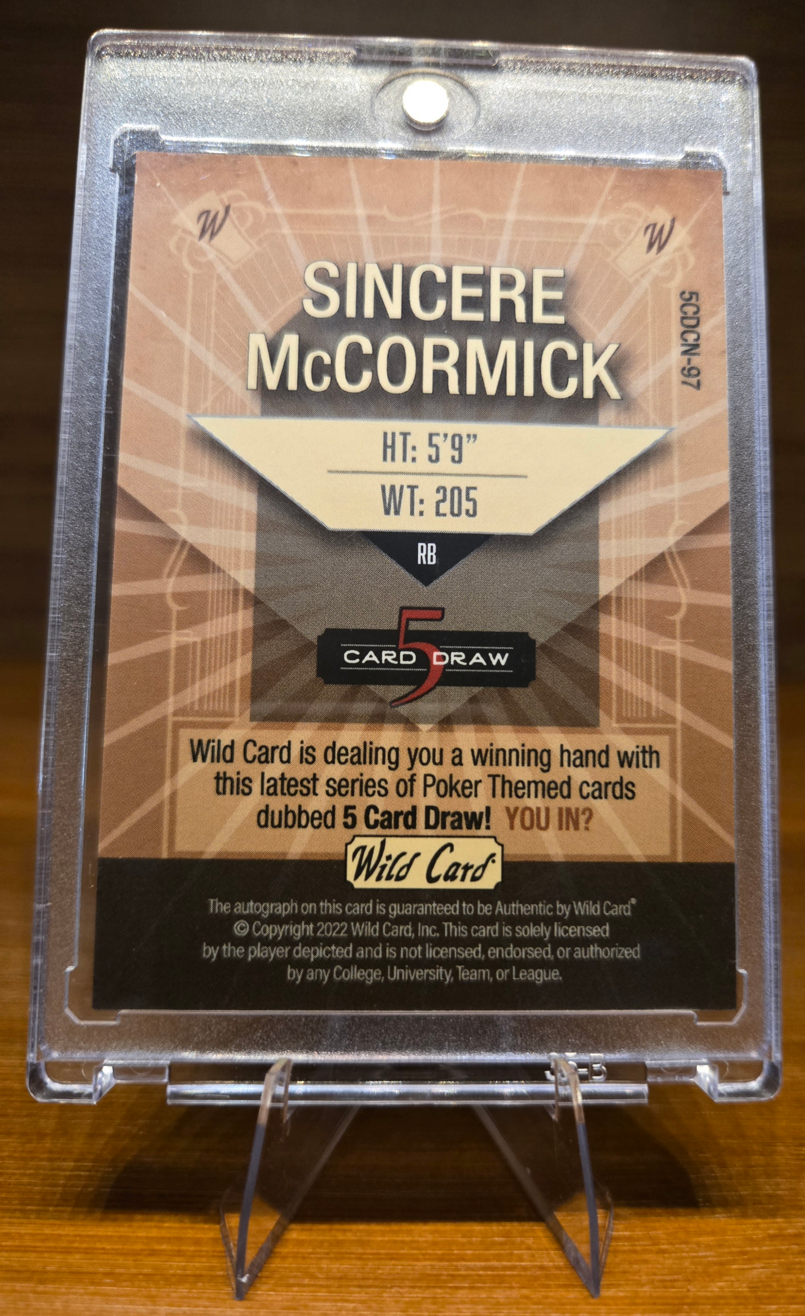 Sincere McCormick 1/1 Wild Card 5 Card Draw Autograph