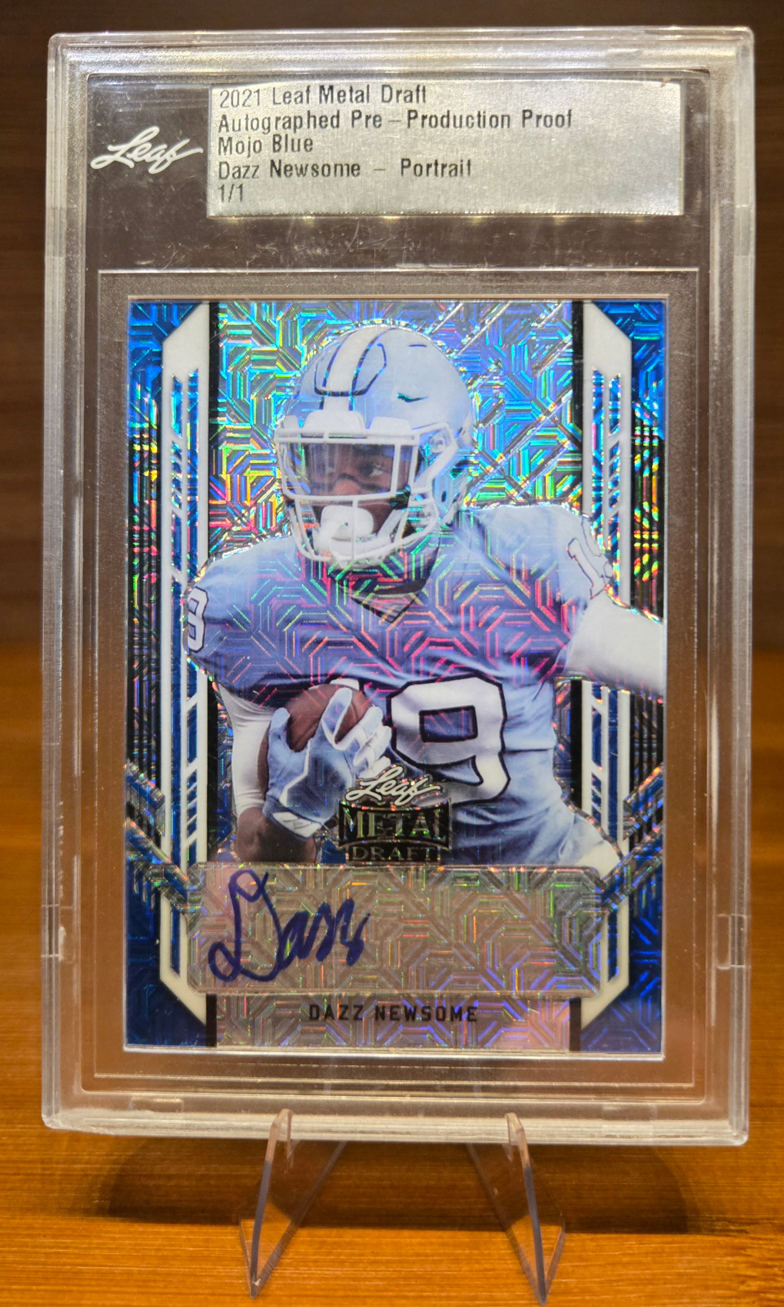 2021 Leaf Metal Draft Dazz Newsome Autographed Pre-Production Proof – Mojo Blue