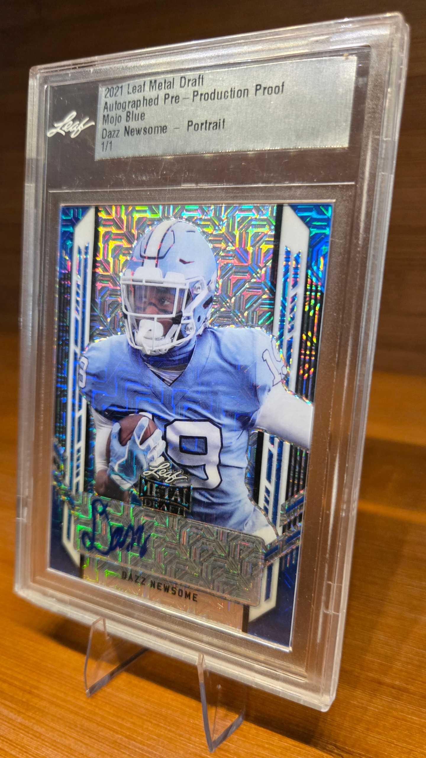 2021 Leaf Metal Draft Dazz Newsome Autographed Pre-Production Proof – Mojo Blue