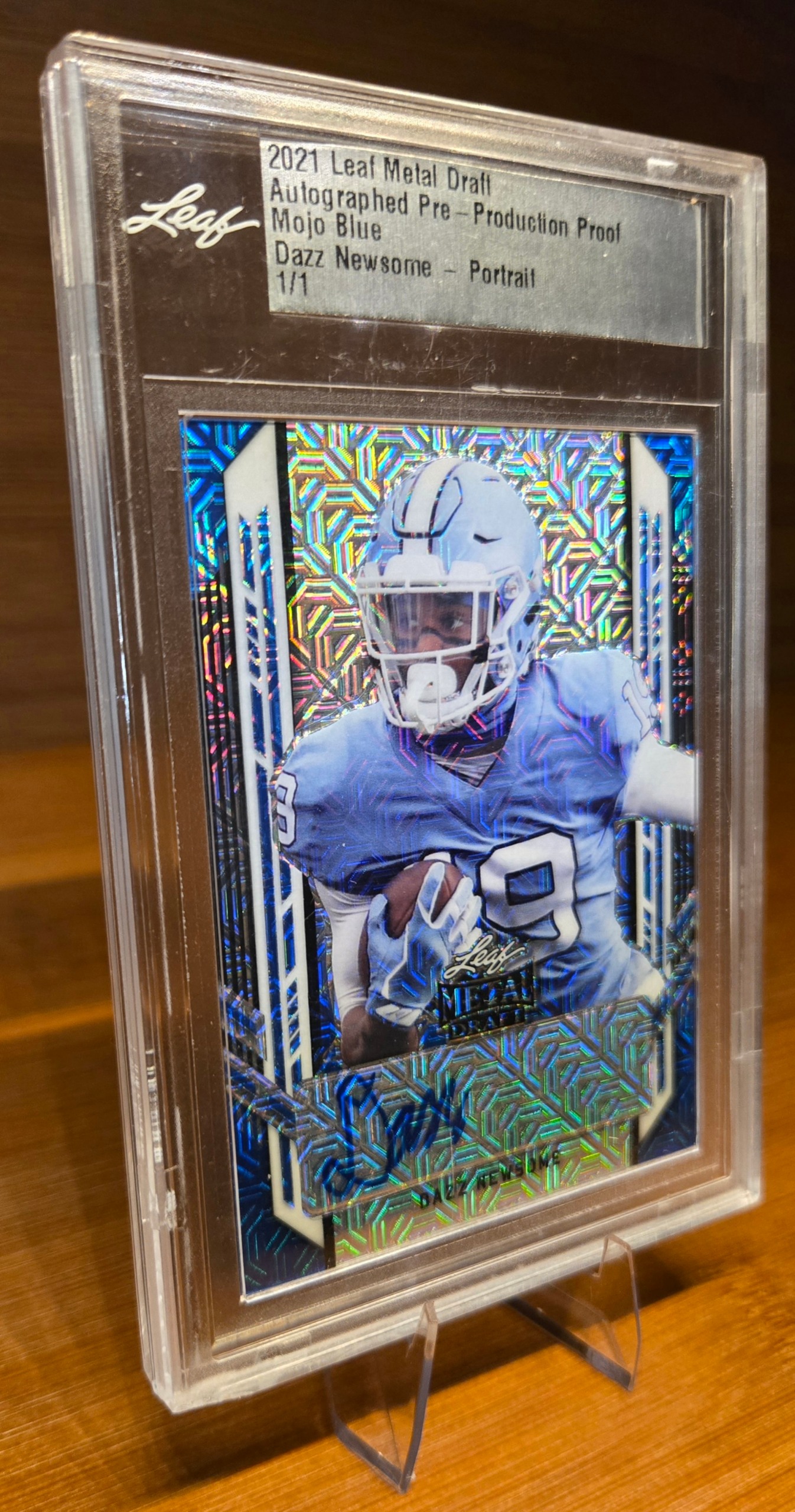 2021 Leaf Metal Draft Dazz Newsome Autographed Pre-Production Proof – Mojo Blue