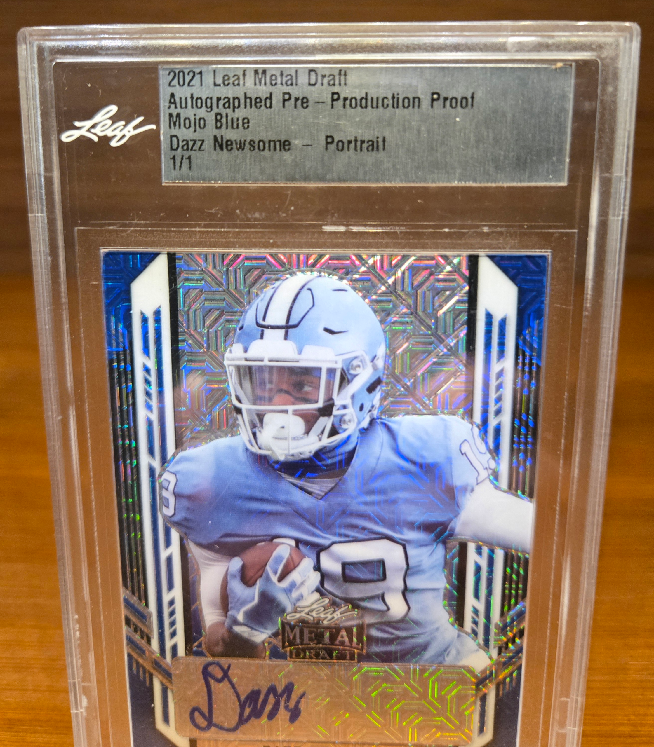 2021 Leaf Metal Draft Dazz Newsome Autographed Pre-Production Proof – Mojo Blue